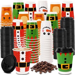 Confezione da 100 Bicchieri Monouso da 12oz per Natale, con Coperchi Neri Antigoccia, Extra Spessi e Isolanti per Bevande Calde e Fredde - Product Image 3