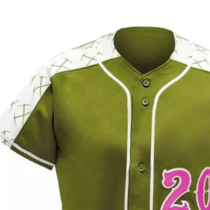 Uniforme de baseball personnalisé en polyester vert olive - Maillot professionnel entièrement boutonné avec manches à motifs et ensemble de pantalon blanc (unisexe) - Product Image 6