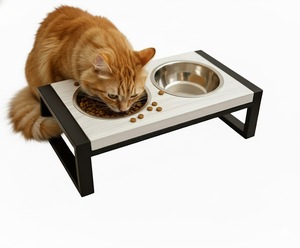 Mangeoire surélevée pour chien, rectangulaire, plateau en bois massif, pieds en métal, double bols en acier inoxydable, meubles pour animaux de compagnie modernes, durables - Product Image 2