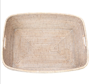 Panier de rangement en rotin naturel fait main avec poignées, panier rectangulaire pour organiser, décoration d'intérieur - Product Image 2