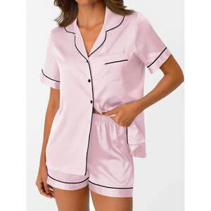 2025 femmes été soie Satin pyjama ensemble doux 2 pièces salon pyjama avec boutons hauts et shorts ODM approvisionnement pour les familles - Product Image 6