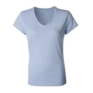 T-shirt pour femme à manches courtes, col en V, respirant, 100% coton, impression personnalisée, logo personnalisé, t-shirt uni - Product Image 2