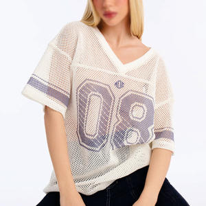Maillot de football américain surdimensionné pour femme, col en V respirant, imprimé numéros, streetwear, maille à grands trous, logo personnalisé, faible MOQ - Product Image 2