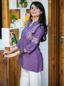 Kurti Corto Tipo A para Mujer, Bordado, en Viscosa y Rayón Color Óxido - Product Image 4