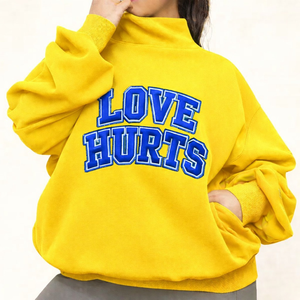 Women Knitted Oversized Mockneck Sweatshirt Winter Casual Loose Fit <b>Top</b> Front Logo Cozy Feel Street Fashion Everyday Wear Long - Product Image 3