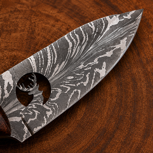 Couteau de chasse artisanal en acier Damas, avec manche en corne et bois, étui en cuir, couteau de camping en plein air - Product Image 3