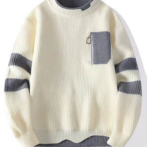 Suéter de Cuello Redondo para Hombre, Color Sólido, Transpirable, de Invierno, Tejido en Poliéster/Algodón, Manga Larga, con Logotipo Frontal - Product Image 1