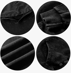 Sudadera con Capucha Negra para Hombre, de Algodón Lavado, Estilo Casual, Manga Larga, Color Sólido, con Cordón Ajustable y Bolsillos Laterales - Product Image 6