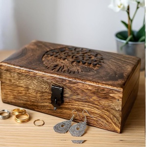 Handmade Polished <b>Wooden</b> Rectangular <b>Box</b> with Intricate Carvings for Home & Decor Tabletop <b>Art</b> Collectible - Product Image 1