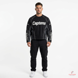 Camiseta deportiva de malla personalizada de manga larga, jersey de carreras con cuello redondo, estampada, de ajuste holgado, transpirable, unisex, para uso urbano. - Product Image 1