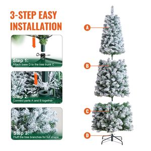 6,5ft Voorverlicht Gevlokte Kerstboom Met 250 Led-Verlichting En 814 Tips Voor Feestelijke Vieringen - Product Image 5