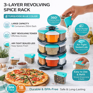 <b>Kitchen</b> <b>Spice</b> <b>Rack</b> Organizer Rotatable Design | Space Saving 360° Rotating <b>Spice</b> <b>Rack</b> with Airtight Containers - Product Image 4