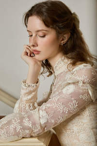 Vestido Jacquard ELISA para Mujer con Encaje Floral de Algodón de Doble Capa - Product Image 2