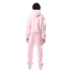 Chándal Unisex Rosa con Capucha, Largo, Color Sólido, Algodón, Ropa Casual, Corte Holgado, Bolsillos Laterales, Cintura Elástica, Estilo Otoñal - Product Image 5