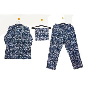 Ensemble de pyjamas indiens à fleurs élégantes imprimés à la main Ensemble de pyjamas confortables en pur coton pour l'été respirant pour femmes pour un usage quotidien - Product Image 1