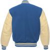 Wholesale <b>Men</b> Varsity <b>Jacket</b> Blue Wool Body And Cream Leather Sleeves White Snap Button <b>Jacket</b> - Product Image 2