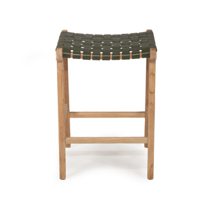 Silla de Bar Tejida Estilo Escandinavo con Estructura de Madera de Teca y Cuero Genuino para Cocina y Restaurante - Product Image 2
