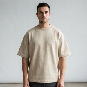 Men's <b>Cream</b> Oversized T Shirt Crew Neck Short Sleeve Casual Streetwear Cotton <b>Tshirt</b> Minimalist Relaxed Fit Top - Product Image 1