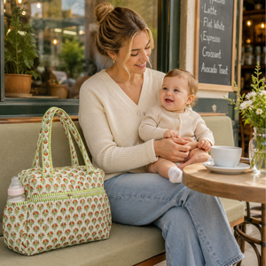 Handmade Jaipur Block Print Floral Cotton Diaper Tote Eco Friendly Baby Travel <b>Bag</b> Multi Pocket Premium Spacious Machine Wash - Product Image 4