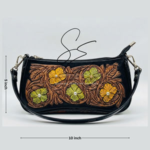 Bolso de Hombro de Cuero Hecho a Mano con Grabado Floral, Bolso de Mano con Asa Superior, Bolso de Diseño Occidental para Mujer - Product Image 4