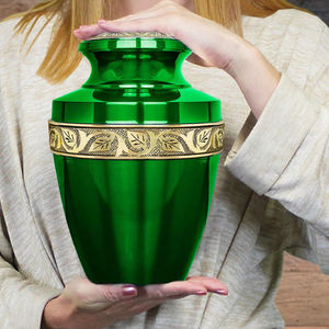 Pequeña urna verde de metal y latón para cremación de mascotas, recuerdo conmemorativo para cenizas de adultos, urna humana para decoración, grabado se vende por separado - Product Image 6