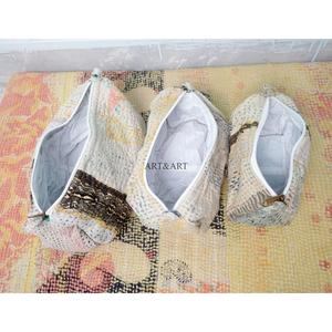 Indian kantha hand block print cotton cosmetic bag Makeup pouch set of three Accessory case Women's travel bag Handmade Kantha - Product Image 4