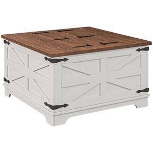 Tavolo da caffè quadrato bianco della fattoria con coperchi ribaltabili nascosti per il soggiorno - Product Image 1