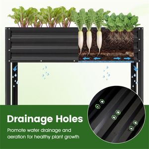Jardinera Elevada Ergonómica de 44 Pulgadas, Jardinera Metálica de 32 Pulgadas con Orificios de Drenaje, Color Negro - Macetas y Jardineras - Product Image 6