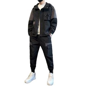 Ensembles coupe-vent imperméable survêtement hommes automne nouveau Style Hip Hop haut coupe-vent noir Cargo Design survêtement de jogging pour hommes - Product Image 4