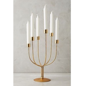 Support de bougie conique style nordique finition dorée, bougeoir créatif en métal à ligne unique, centre de table contemporain pour - Product Image 4
