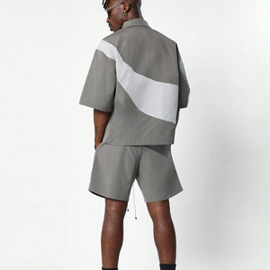 Survêtement deux pièces coupe-vent pour homme, personnalisé, imprimé color block, respirant, écologique, avec fermeture éclair réfléchissante, 100 % coton - Product Image 3