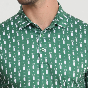 Polo de Manga Corta con Estampado Geométrico Verde para Hombre, Corte Regular Informal, Cierre de Botones, Estilo Oxford de Algodón Tejido - Product Image 3