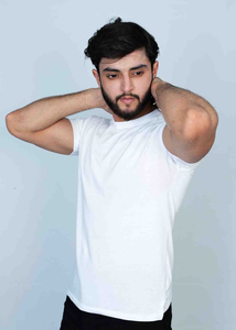 T-shirt en coton blanc pour homme, coupe ajustée, col rond, manches courtes, jersey uni, basique, décontracté - Product Image 3