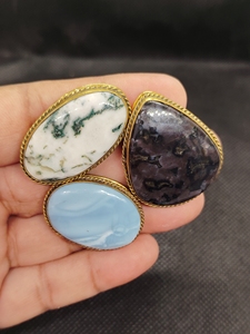 Colgantes ranurados de piedra natural mixta de calidad AAAAA, elección de lapidarios: Jaspe Gabru, ágata de árbol, ópalo azul, piedras de latón. - Product Image 3