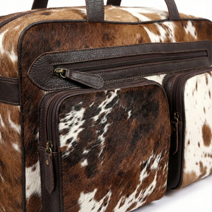 Sac de voyage de luxe en cuir de vachette pleine fleur avec fermeture éclair, léger, 20-35L, style vintage, unisexe, pour week-end et bagage à main - Product Image 2