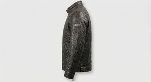Chaqueta de Motociclista Acolchada de Cuero Genuino para Hombre Relevo, Cuello Alto, Logotipo Grabado, Cierre de Cremallera, Ecológica, para Invierno - Product Image 3