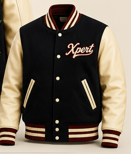 Chaqueta Varsity Personalizada XPERT con Bordado, para Hombre, Mezcla de Lana, Mangas de Cuero, Diseño de Calavera, Cuello Camisero, Estilo Preppy - Product Image 2