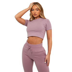 Conjunto Deportivo para Mujer de Color Sólido, Top Corto de Manga Corta y Pantalones Cortos de Cintura Alta, Transpirable, de Secado Rápido y Elástico en Cuatro Direcciones - Product Image 5