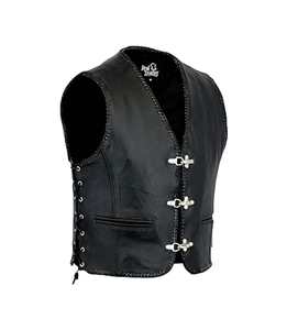 Gilet de motard en cuir véritable noir de qualité supérieure pour hommes, style club de motards, sans manches, du S au 3XL - Product Image 1