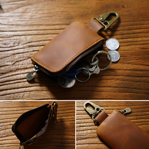 Porte-clés en cuir véritable avec fermeture éclair et mousqueton, porte-clés minimaliste pour la protection des clés de voiture - Product Image 4