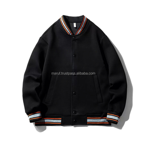 Veste universitaire noire de haute qualité pour homme MSWVJ112 100% coton, col montant, respirante, coupe-vent, en polaire, vêtement d'hiver long - Product Image 1