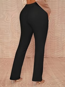 Elegant High Waist Straight Leg <b>Trousers</b> Solid <b>Black</b> <b>Satin</b> Zipper Fly Full Length Anti-Wrinkle <b>Women's</b> Pants Autumn Style - Product Image 2