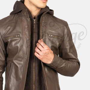 Veste en cuir véritable marron taupe de qualité supérieure pour homme, avec épaulettes rembourrées, coupe ajustée, style motard Cafe Racer, manteau d'hiver en cuir véritable - Product Image 1