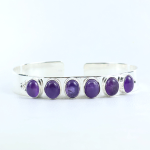 Wholesale Handmade 925 Sterling Silver Plated Natural Amethyst Gemstone Multi <b>Stone</b> Oval Cabochon Statement Cuff Bangle <b>Bracelet</b> - Product Image 2
