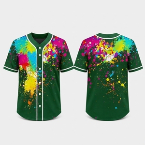 Camiseta de Béisbol con Estampado Completo, Sublimación con Diseño de Salpicaduras de Pintura, Cuello en V con Botones, Malla, Personalizada, Fabricante OEM al por Mayor - Product Image 1