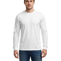 T-shirt à manches longues pour homme, col rond, 100% coton, coupe classique, couleur unie, tricoté, teint uni, anti-boulochage, respirant, de BD