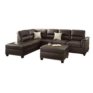 ชุดโซฟาปรับเปลี่ยนได้ 3 ชิ้น สไตล์ร่วมสมัย หุ้มหนังเทียมสีเอสเพรสโซ พร้อมเก้าอี้ยาวและออตโตมัน เฟอร์นิเจอร์ห้องนั่งเล่นทันสมัย - Product Image 3