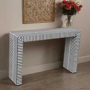 Table console moderne à rayures noires et blanches, meuble contemporain pour entrée et salon, design durable par BELLADEC - Product Image 3