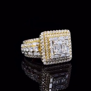 Gold Plated 925 <b>Silver</b> Iced Out <b>Ring</b> Round Brilliant Cut Diamond Look Prong Pave Jewelry for <b>Men</b> Women - Product Image 3
