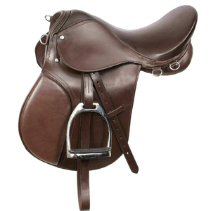 Selle d'équitation anglaise en cuir marron de qualité supérieure, équipement équestre, siège rembourré confortable, étriers durables, entraînement, saut d'obstacles - Product Image 3